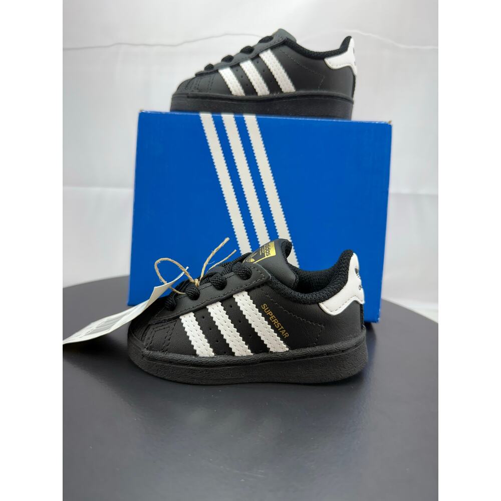 Adidas Classic Black Leather Superstar EL Toddler Kids Size 4K Sneakers EF5396